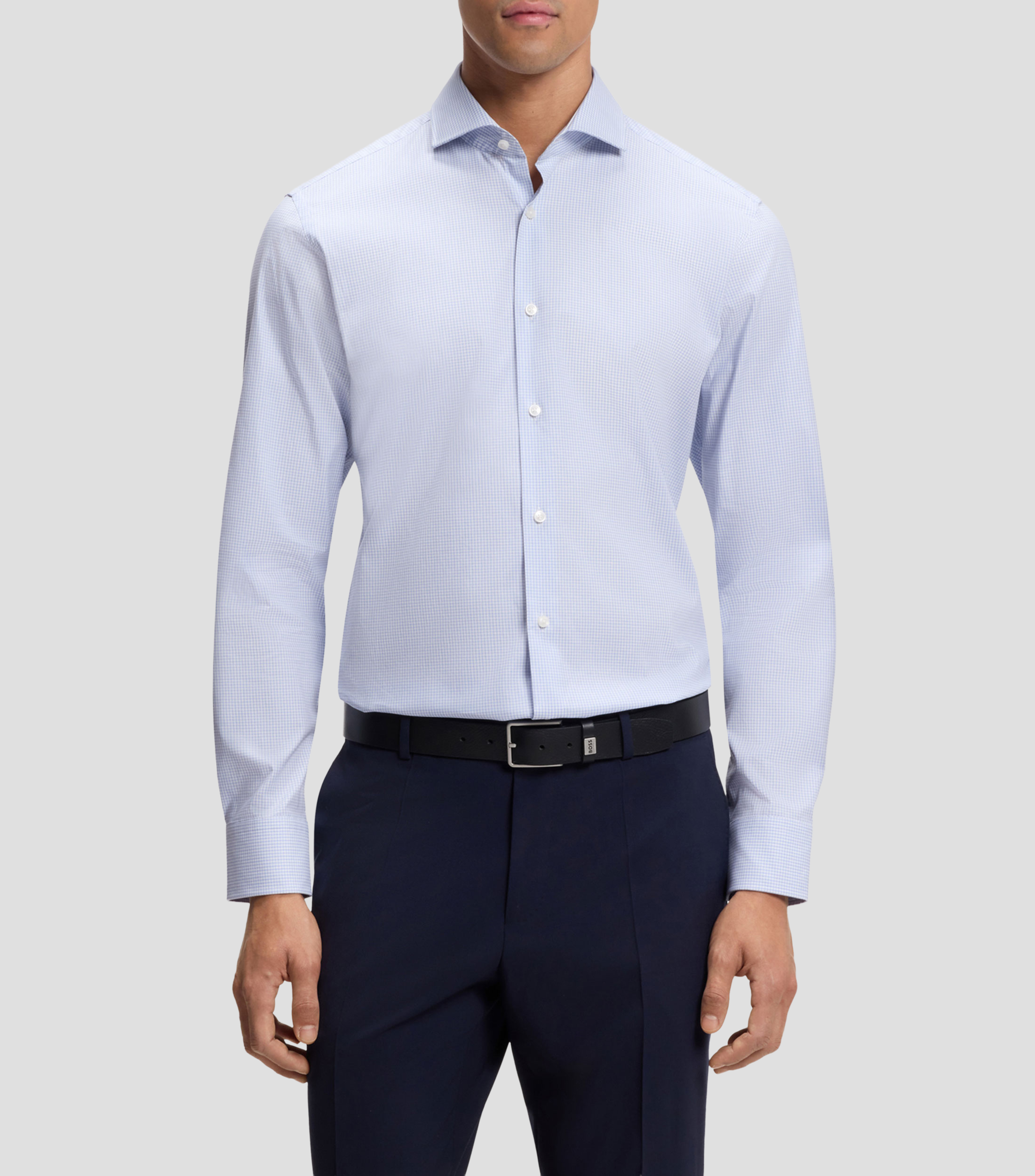Camisa regular fit en algodón elástico con estructura Hombre